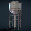Rusty Metal Water Tower With Elevated Base Support And Conical Roof Design 3d model