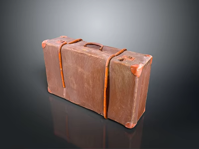 Vintage Brown Textured Suitcase With Orange Corners And Leather Straps Design 3d model