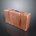 Vintage Brown Textured Suitcase With Orange Corners And Leather Straps Design