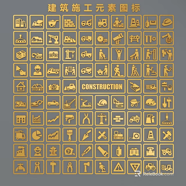 Construction Related Icons Set With Tools Vehicles And Worker Symbols 3d model 