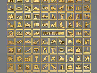 Construction Related Icons Set With Tools Vehicles And Worker Symbols 3d model