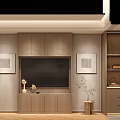 Hotel Guest Room Interior With Wooden Cabinets TV Decorative Paintings And Green Plant