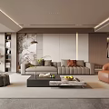 Modern Minimalist Living Room Interior With Beige Sofa Brown Armchair And Coffee Table
