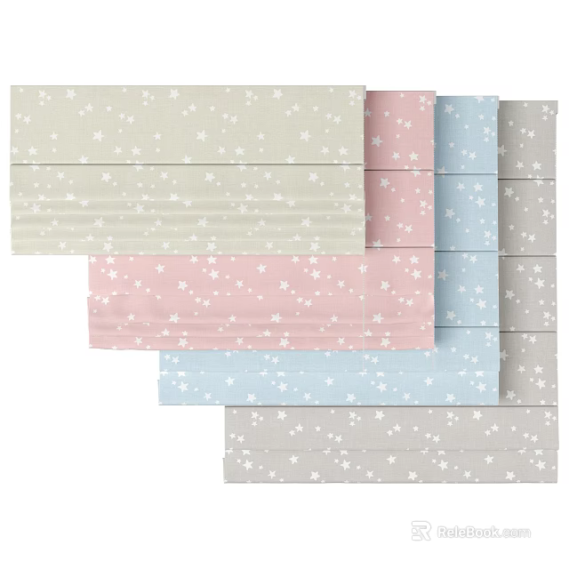 Colorful Star Patterned Window Curtains In Various Soft Tones For Home Decor 3d model
