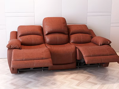 Brown Leather Reclining Sofa With Extendable Footrests in Modern Interior White Wall Light Wooden Floor 3d model