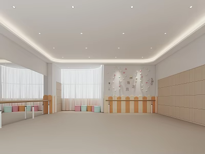 Spacious Dance Studio Interior With Ballet Barres Mirrors And Decor 3d model