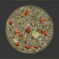 Round Food Platter Decorated With Red Flowers And Green Leaves