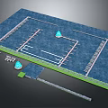 Site Layout Design With Blue Surface Green Border White Path Lines And Marker Cones 3d model