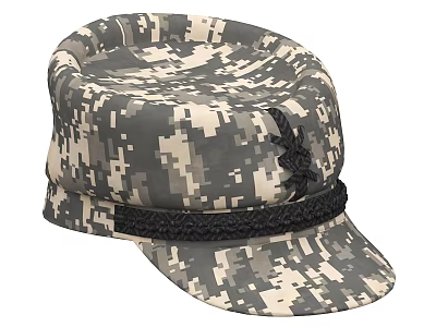 Camouflage Military Style Hat With Classic Design And Black Decorative Band 3d model