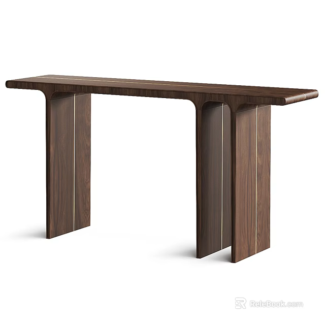 Modern Walnut Wood Console Table With Unique Double Column Leg Design 3d model 