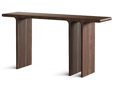 Modern Walnut Wood Console Table With Unique Double Column Leg Design 3d model