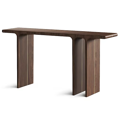 Modern Walnut Wood Console Table With Unique Double Column Leg Design 3d model