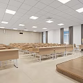 School Classroom Interior With Arranged Desks Chairs And Podium 3d model