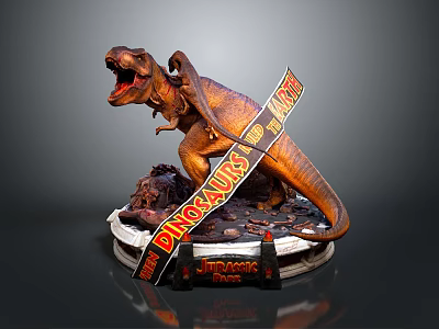 Realistic T Rex Dinosaur Model with Open Mouth Jurassic Park Banner Label 3d model