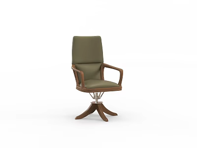 Green Upholstered Office Chair With Wooden Armrests And Swivel Base 3d model