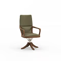 Green Upholstered Office Chair With Wooden Armrests And Swivel Base