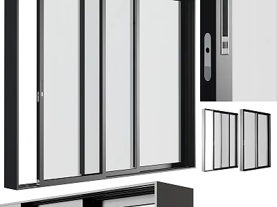 Modern Sliding Floor To Ceiling Windows With Black Frames And Panels 3d model