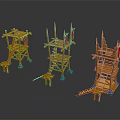 Orange Wooden Commercial Equipment Towers Featuring Staircase Platform Red Flags And Blue Supports