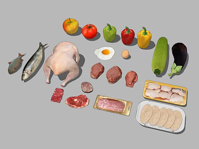modern food fresh food fruits and vegetables meat 3d model