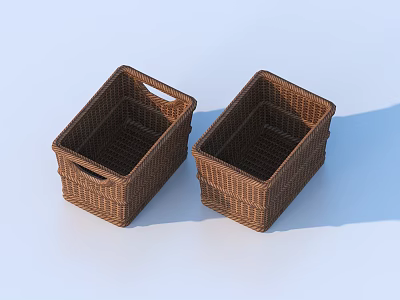 Two Brown Woven Storage Baskets with Handles for Home Organizing and Daily Use 3d model
