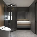 Modern Bathroom Interior Design With Glass Shower Enclosure Toilet Vanity Sink And Grey Tiles