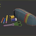Colorful Stationery Set With Blue Pencil Case Green Scissors Crayons Sharpener And Eraser