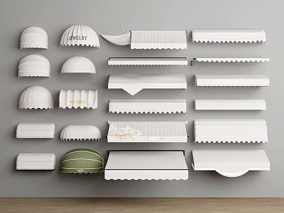 White Awnings for Public Facilities Neatly Arranged on Gray Wall for Sunshade and Rain Protection 3d model