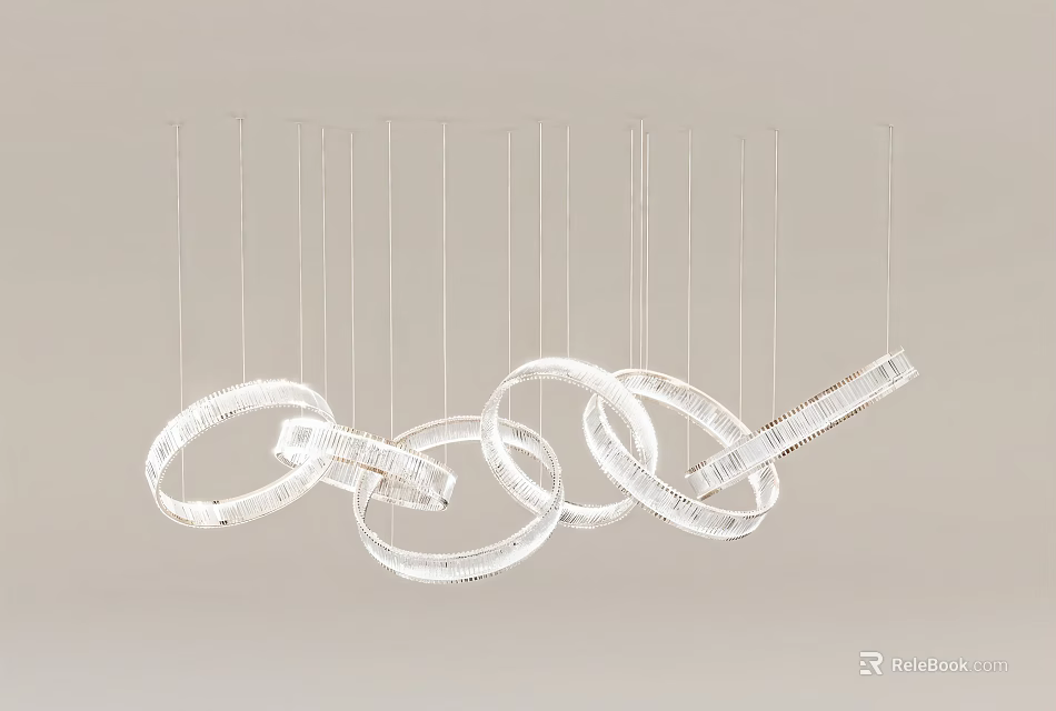 Modern Artistic White Circular Chandelier with Intertwined Rings Hanging from Ceiling 3d model 