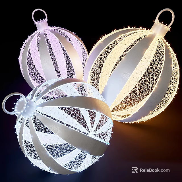 Hanging Spherical Decorative Lights With White And Pink Striped Mesh Illuminated Design 3d model 