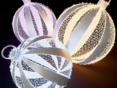 Hanging Spherical Decorative Lights With White And Pink Striped Mesh Illuminated Design 3d model