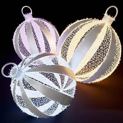 Hanging Spherical Decorative Lights With White And Pink Striped Mesh Illuminated Design 3d model