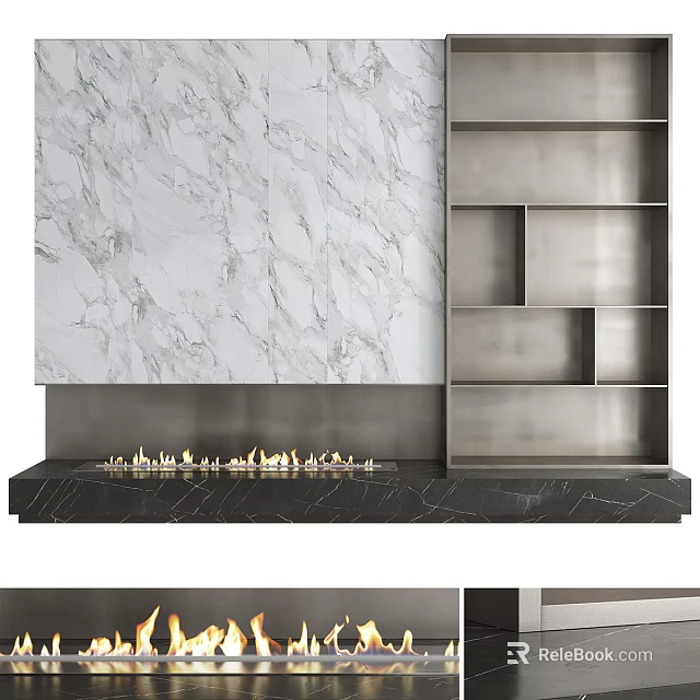 Modern TV Wall Design With Marble Panel And Floating Shelves For Living Room 3d model 