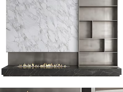 Modern TV Wall Design With Marble Panel And Floating Shelves For Living Room 3d model