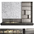 Modern TV Wall Design With Marble Panel And Floating Shelves For Living Room