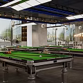 Modern Billiard Room With Stylish Lighting And Seating 3d model