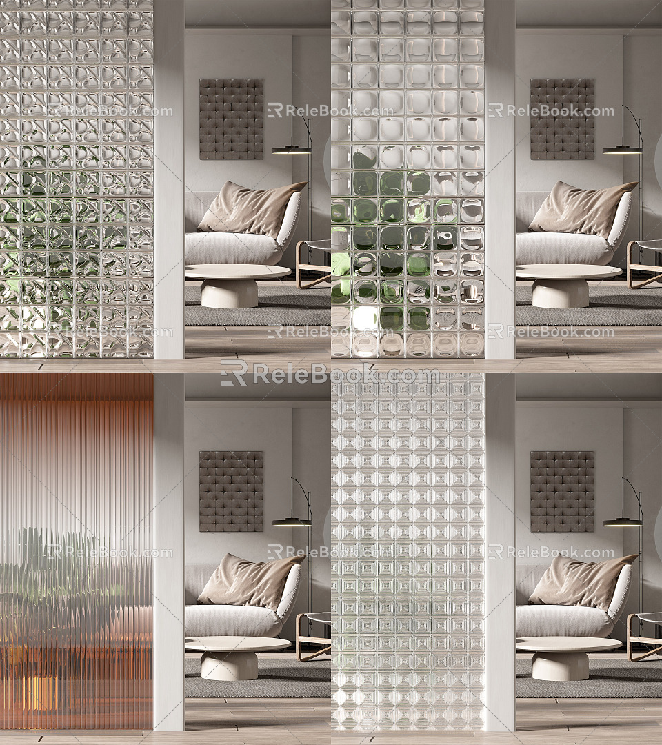 Modern glass brick glass partition 3d model