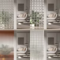 Modern Glass Brick Wall Design For Interior Partition With Decorative Plants And Sofa