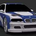 BMW Blue And White Race Car With Sporty Aerodynamic Design And Stylish Features