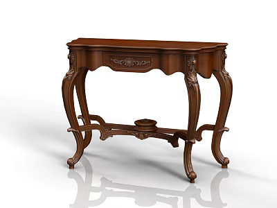 Classic Wooden Console Table With Carved Details And Curved Legs Design 3d model
