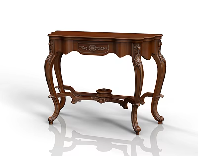 Classic Wooden Console Table With Carved Details And Curved Legs Design 3d model