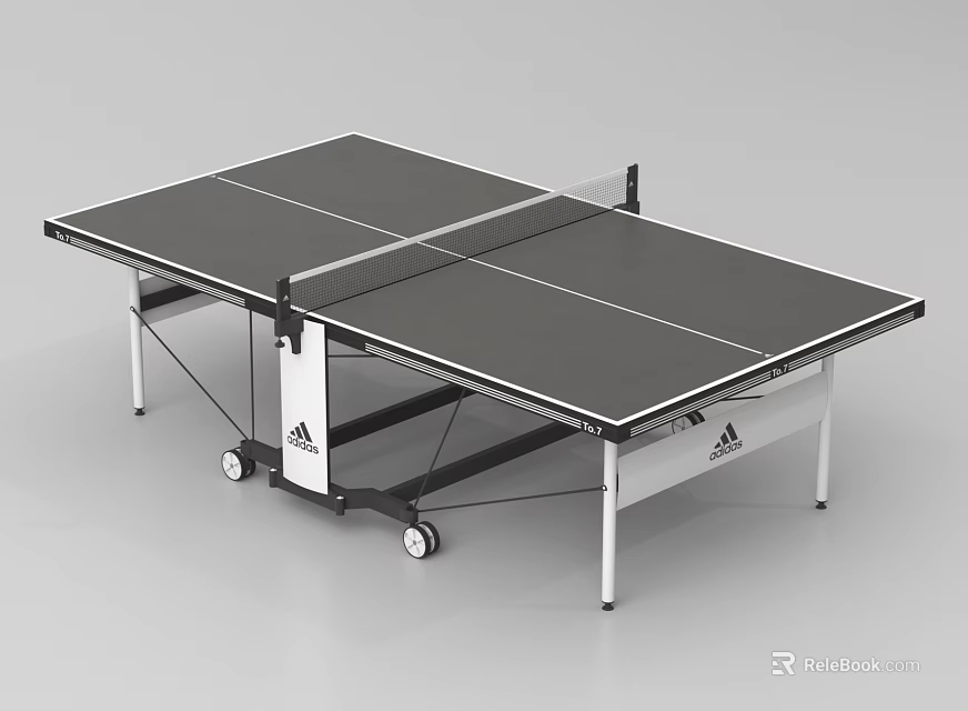 Ping Pong Room Setup With Adidas Portable Table Tennis Table Black Top And Wheels 3d model 