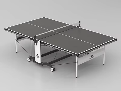 Ping Pong Room Setup With Adidas Portable Table Tennis Table Black Top And Wheels 3d model