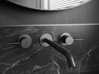 Modern Matte Black Bathroom Faucet With Single Handle Control Knobs And Marble Countertop 3d model