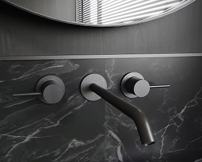 Modern Matte Black Bathroom Faucet With Single Handle Control Knobs And Marble Countertop 3d model