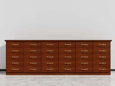 Classic Wooden Tea Cabinet With Multiple Drawers And Golden Handles 3d model