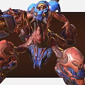 Powerful Sci Fi Biomechanical Creature Character With Blue Red Armor And Multiple Limbs 3d model
