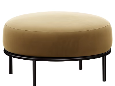 Modern Round Stool With Beige Padded Seat And Black Metal Legs 3d model