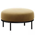 Modern Round Stool With Beige Padded Seat And Black Metal Legs