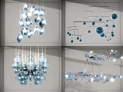 Decorative Modern Chandeliers With Blue Glass Balls And Various Hanging Styles 3d model