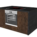 Modern Built in Oven with Induction Cooktop in Wooden Cabinets Dark Countertop